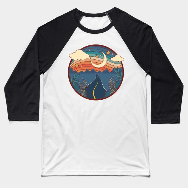 1970s Moon Stars and Road Baseball T-Shirt by InkyArt